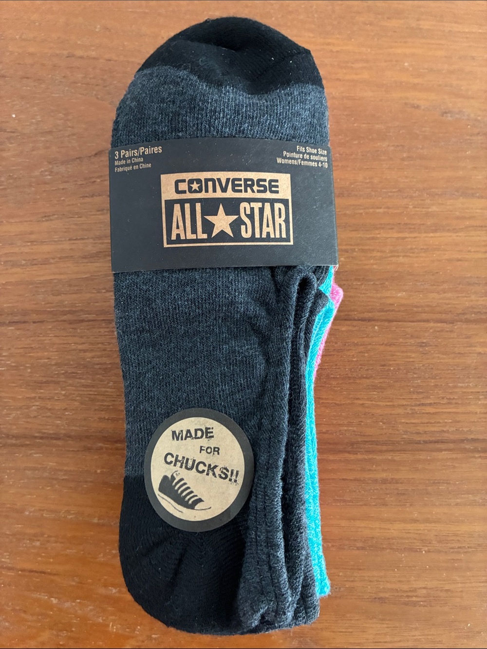 Converse Low-Cut 3-Pack Socks - Black, Teal & Pink